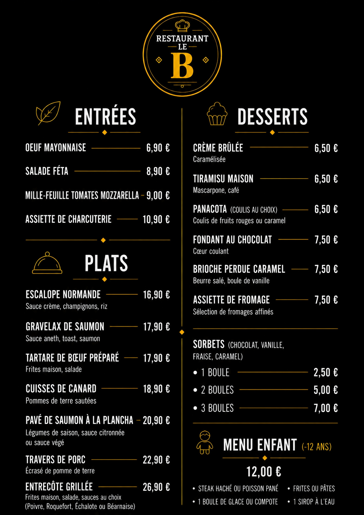 Carte des plats
